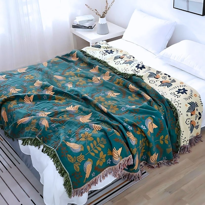 Reversible Meadow Bird Throw Blanket – Soft Cotton Gauze, 50 x 60 Inches, Multi-Colored, Lightweight for Indoor and Outdoor Use 1
