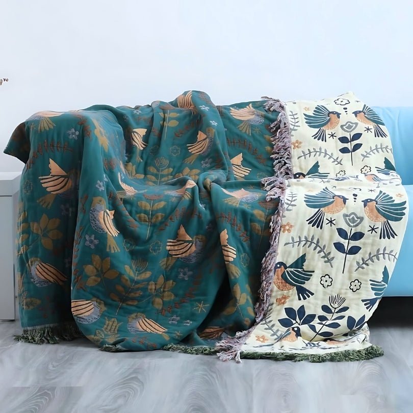 Reversible Meadow Bird Throw Blanket – Soft Cotton Gauze, 50 x 60 Inches, Multi-Colored, Lightweight for Indoor and Outdoor Use 0
