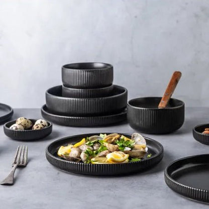 Ribbed Ceramic Dinnerware Set - 25-Piece Matte Finish Dinner Set with Modern Design and Easy Clean Plates 9