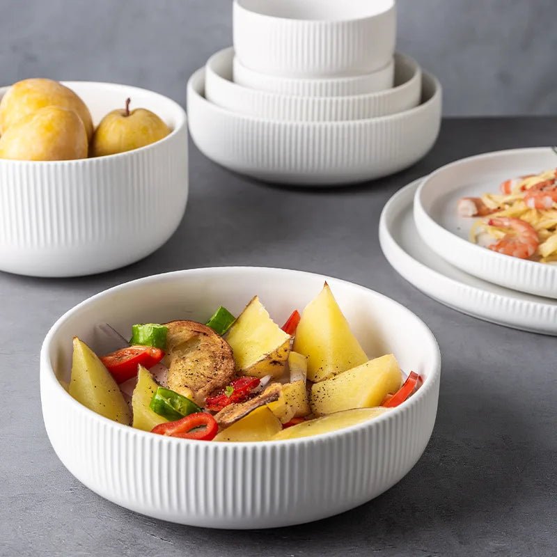 Ribbed Ceramic Dinnerware Set - 25-Piece Matte Finish Dinner Set with Modern Design and Easy Clean Plates 1