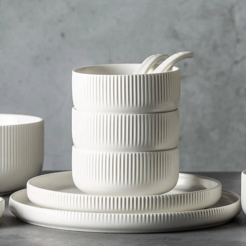Ribbed Ceramic Dinnerware Set - 25-Piece Matte Finish Dinner Set with Modern Design and Easy Clean Plates 6