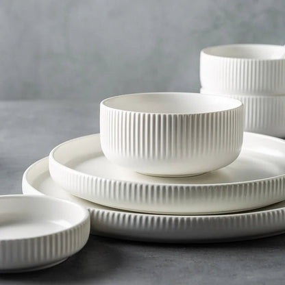 Ribbed Ceramic Dinnerware Set - 25-Piece Matte Finish Dinner Set with Modern Design and Easy Clean Plates 2