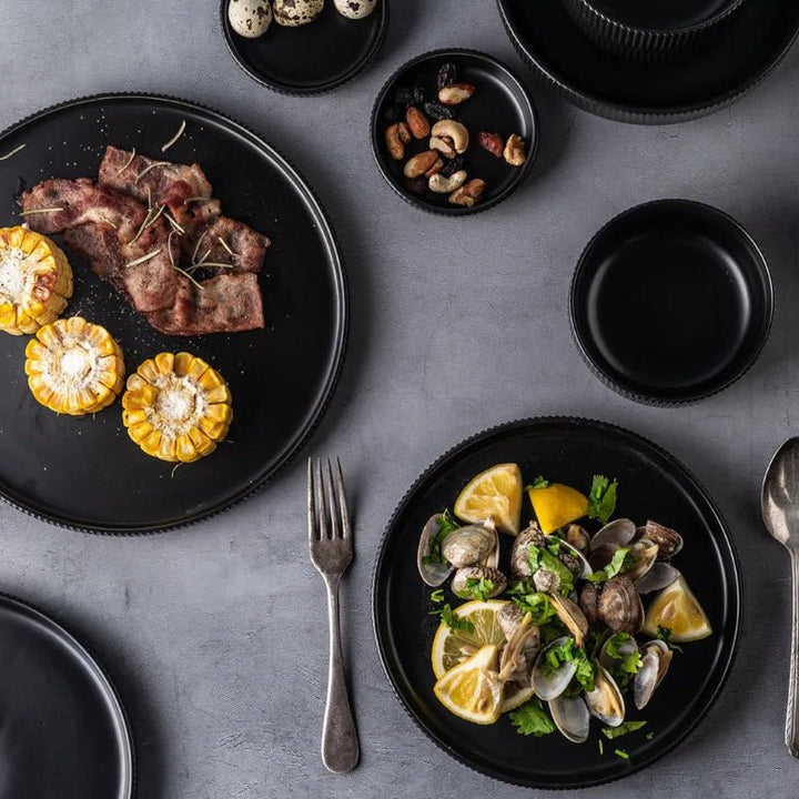 Ribbed Ceramic Dinnerware Set - 25-Piece Matte Finish Dinner Set with Modern Design and Easy Clean Plates 7