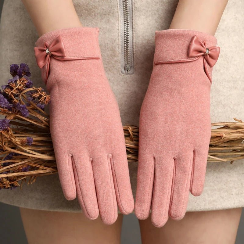 "Refined Bow" Wool - Mix Gloves (Pink ) - | Zavonix