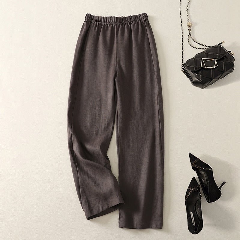 Rivano — Breathable Cotton Linen Straight Pants with Relaxed Fit (Gray XS) - | Zavonix