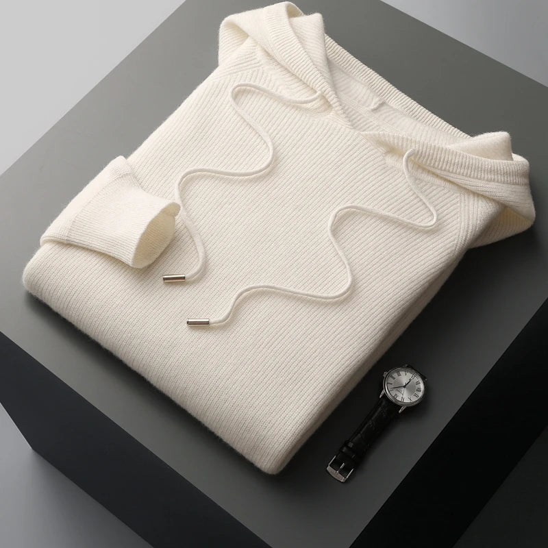 Rivaro Hoodie — Soft Cashmere Merino Wool Hoodie with Tailored Fit (White S) - | Zavonix