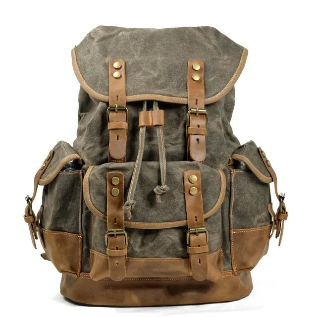 "RetroVoyage" Waxed Canvas Travel Backpack (Army Green ) - | Zavonix