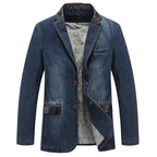 Rowan — Durable Denim Jacket with Leather Accents and Vintage Style (Blue XS) - | Zavonix