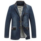 Rowan — Durable Denim Jacket with Leather Accents and Vintage Style (Navy Blue XS) - | Zavonix