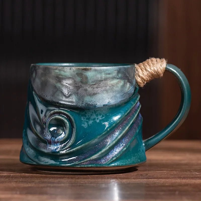 Rugged Ceramic Coffee Mug with Comfort Grip Handle – Stain-Resistant and Handcrafted Design in Oceanic Tones 9