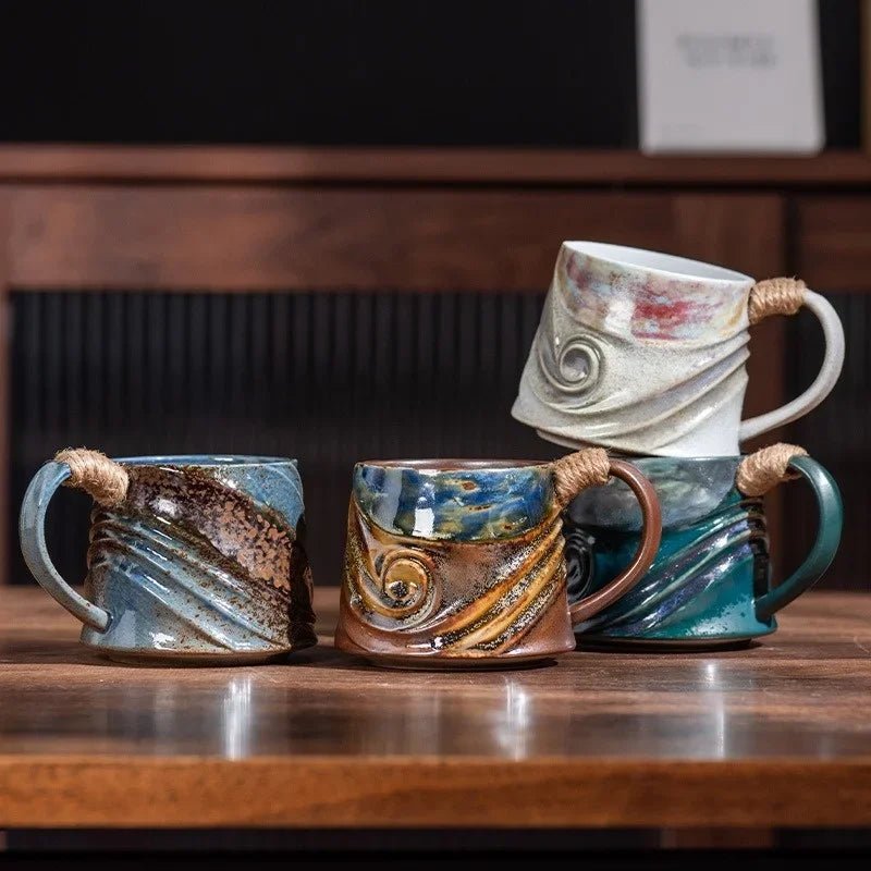 Rugged Ceramic Coffee Mug with Comfort Grip Handle – Stain-Resistant and Handcrafted Design in Oceanic Tones 1