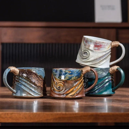 Rugged Ceramic Coffee Mug with Comfort Grip Handle – Stain-Resistant and Handcrafted Design in Oceanic Tones 1