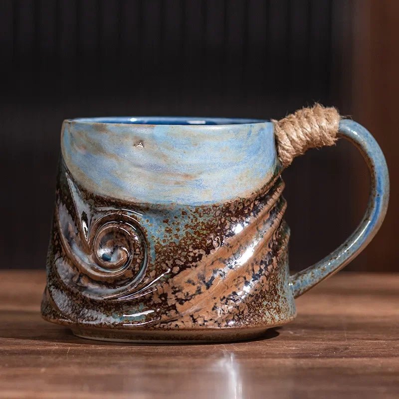 Rugged Ceramic Coffee Mug with Comfort Grip Handle – Stain-Resistant and Handcrafted Design in Oceanic Tones 0