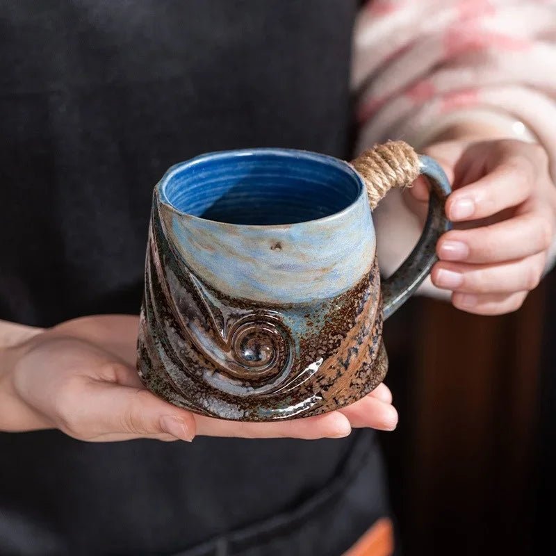 Rugged Ceramic Coffee Mug with Comfort Grip Handle – Stain-Resistant and Handcrafted Design in Oceanic Tones 3