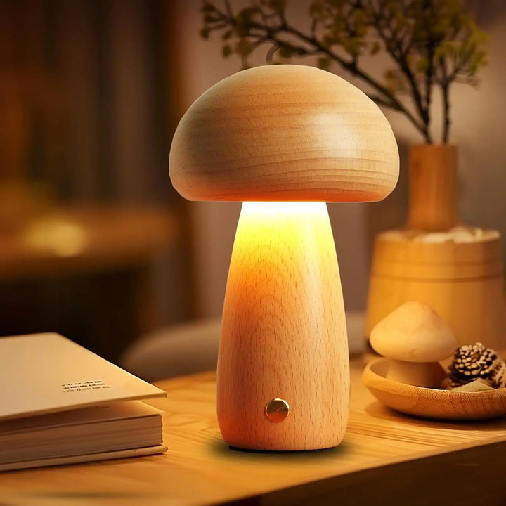 Rustic Wooden LED Lamp with Adjustable Brightness – Rechargeable, Portable Design for Cozy Ambiance, Large and Small Sizes Available 2
