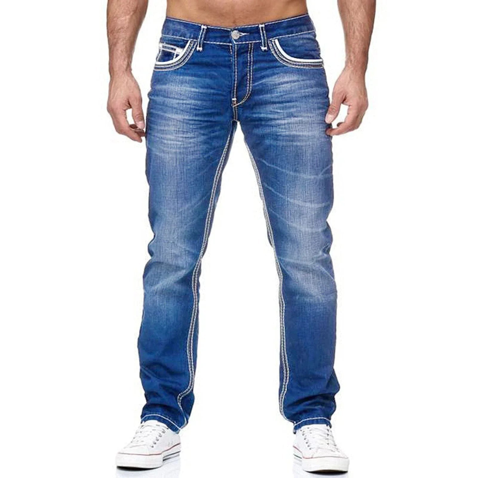 Rylan Jeans — Vintage - Washed Denim with Bold White Stitching (Black 28) - | Zavonix