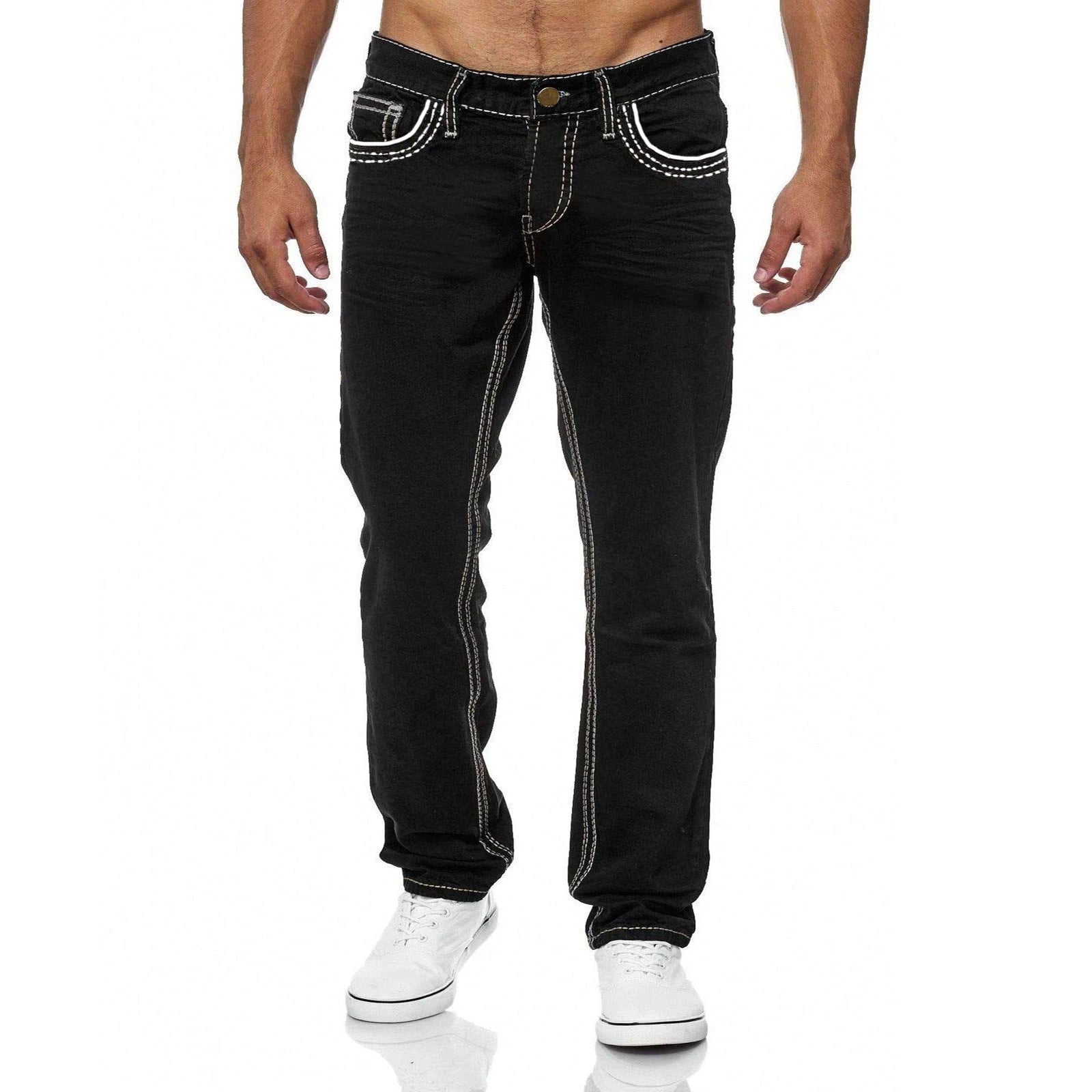 Rylan Jeans — Vintage - Washed Denim with Bold White Stitching (Black 28) - | Zavonix