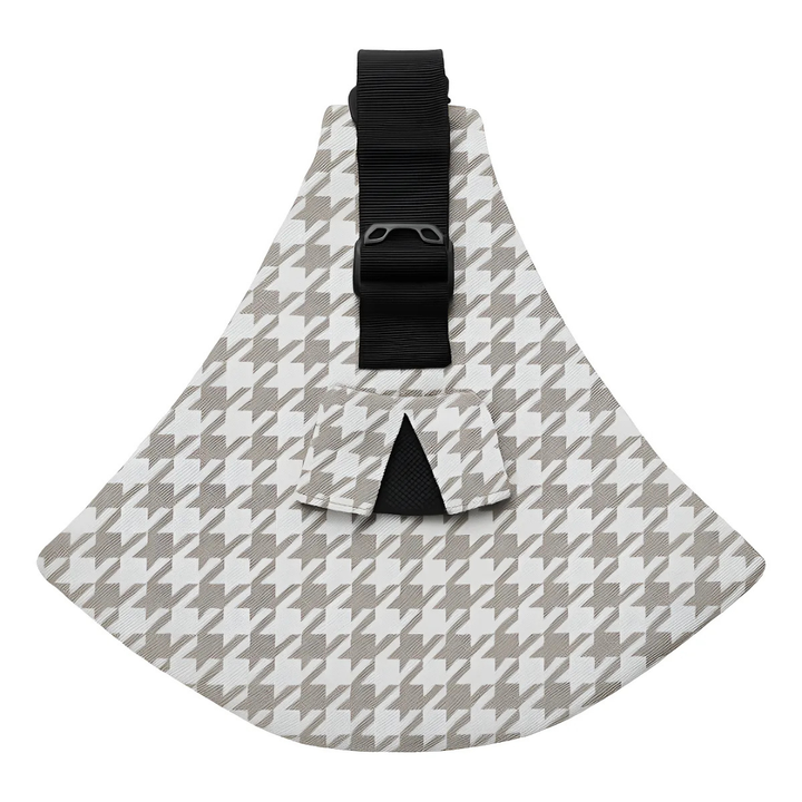 Sand and white houndstooth hip carrier with a black adjustable strap