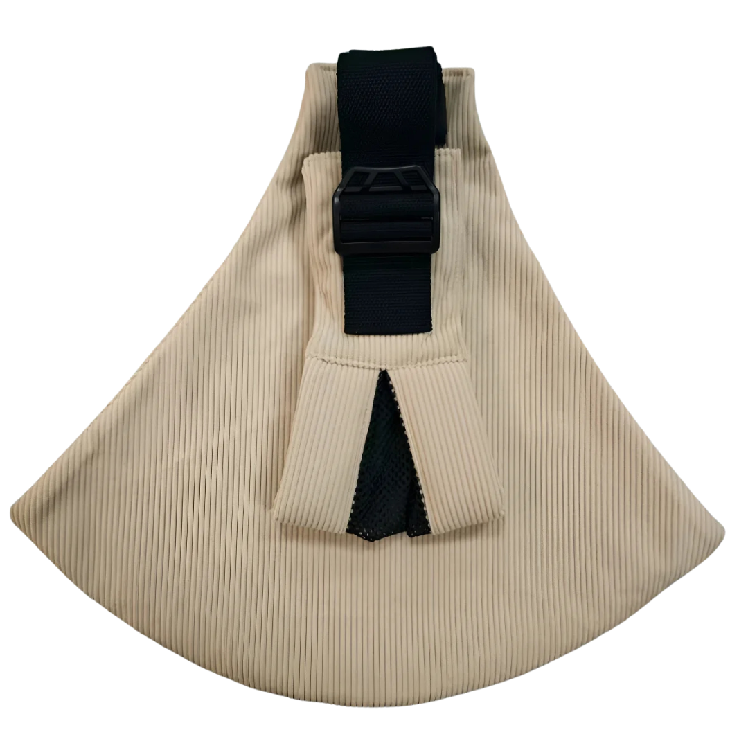 Sand-colored ribbed hip carrier with a black adjustable strap
