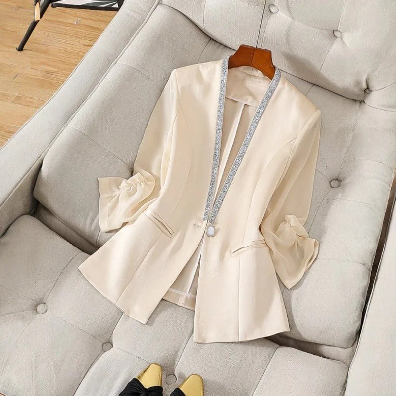Satin Blazer™ — Own Every Room with Irresistible Glamour and Confidence (Cream XS) - | Zavonix
