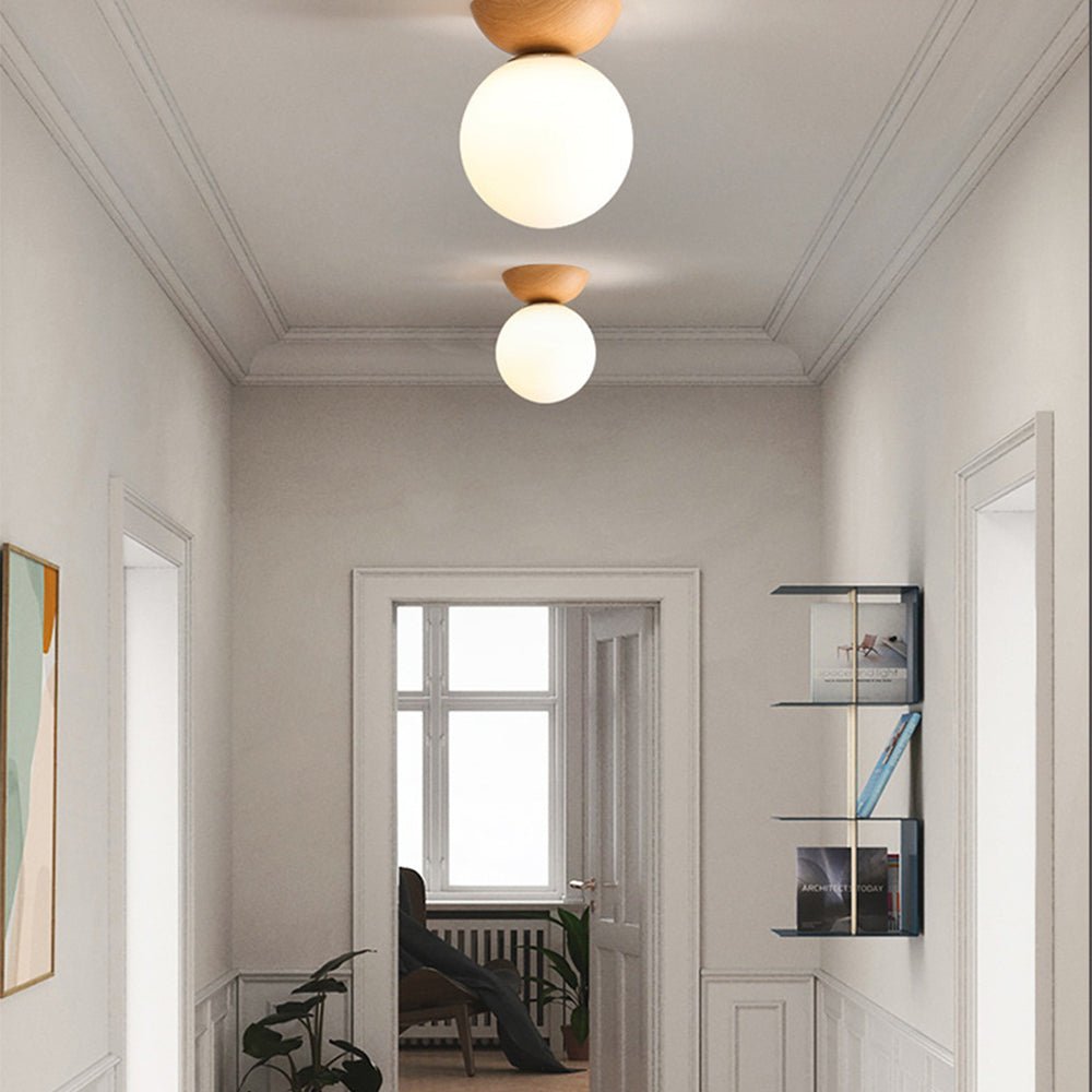Scandinavian Flush Mount Ceiling Light Fixture, Modern Glass Design for Hallway, Soft Glow, 12cm Diameter, 20cm Height 1