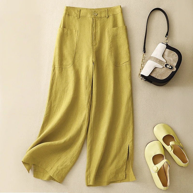 Selwin — Breathable Wide - Leg Linen Pants with Deep Pockets (Light Gray XS) - | Zavonix