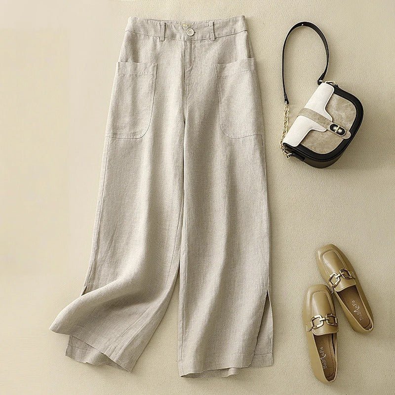 Selwin — Breathable Wide - Leg Linen Pants with Deep Pockets (Light Gray XS) - | Zavonix
