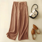 Selwin — Breathable Wide - Leg Linen Pants with Deep Pockets (Light Gray XS) - | Zavonix