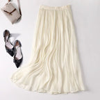 Serinelle Linen Skirt — Lightweight Breathable Skirt with Gathered Waist (Cream XS) - | Zavonix