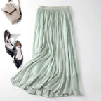 Serinelle Linen Skirt — Lightweight Breathable Skirt with Gathered Waist (Mint XS) - | Zavonix
