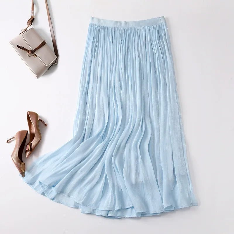 Serinelle Linen Skirt — Lightweight Breathable Skirt with Gathered Waist (Sky XS) - | Zavonix