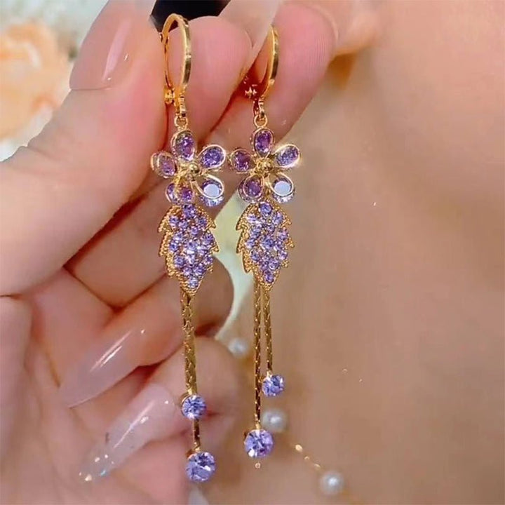 Seravine Floral Tassel Rhinestone Earrings Product Image 01