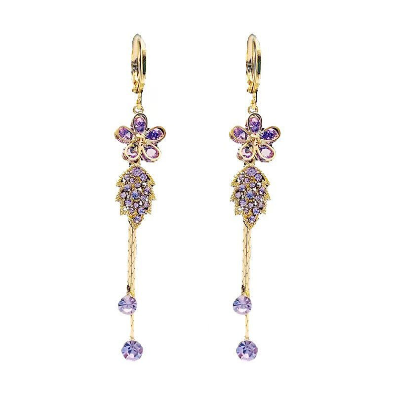 Seravine Floral Tassel Rhinestone Earrings Product Image 02