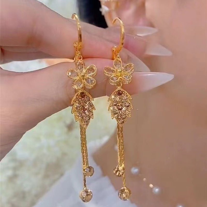 Seravine Floral Tassel Rhinestone Earrings Product Image 03