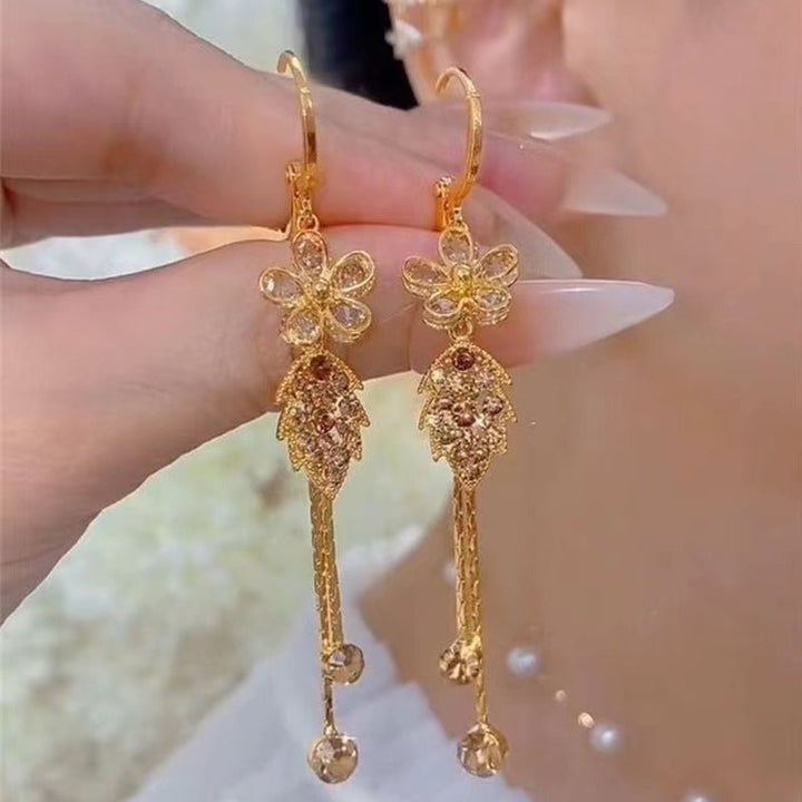 Seravine Floral Tassel Rhinestone Earrings Product Image 03