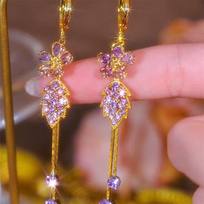 Seravine Floral Tassel Rhinestone Earrings Product Image 04