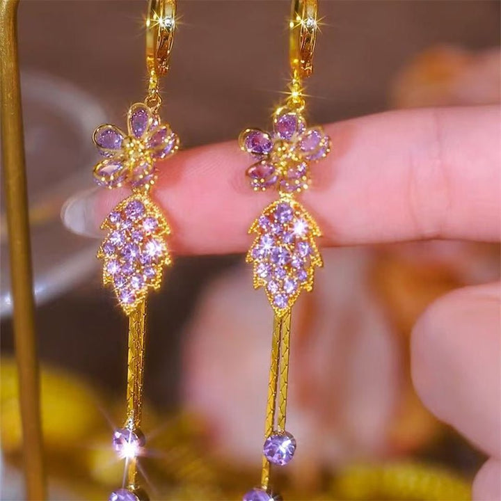 Seravine Floral Tassel Rhinestone Earrings Product Image 04