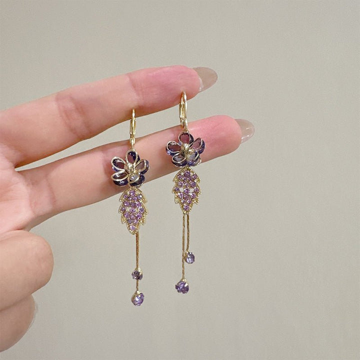 Seravine Floral Tassel Rhinestone Earrings Product Image 05