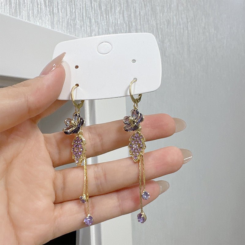 Seravine Floral Tassel Rhinestone Earrings Product Image 06