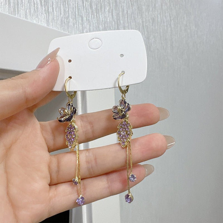 Seravine Floral Tassel Rhinestone Earrings Product Image 06