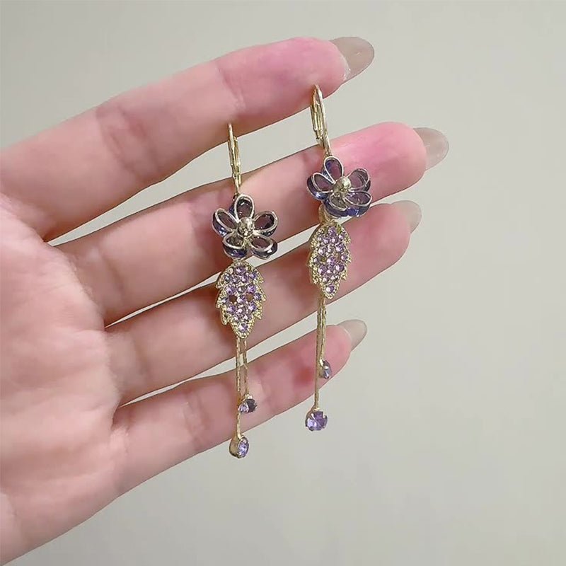 Seravine Floral Tassel Rhinestone Earrings Product Image 07