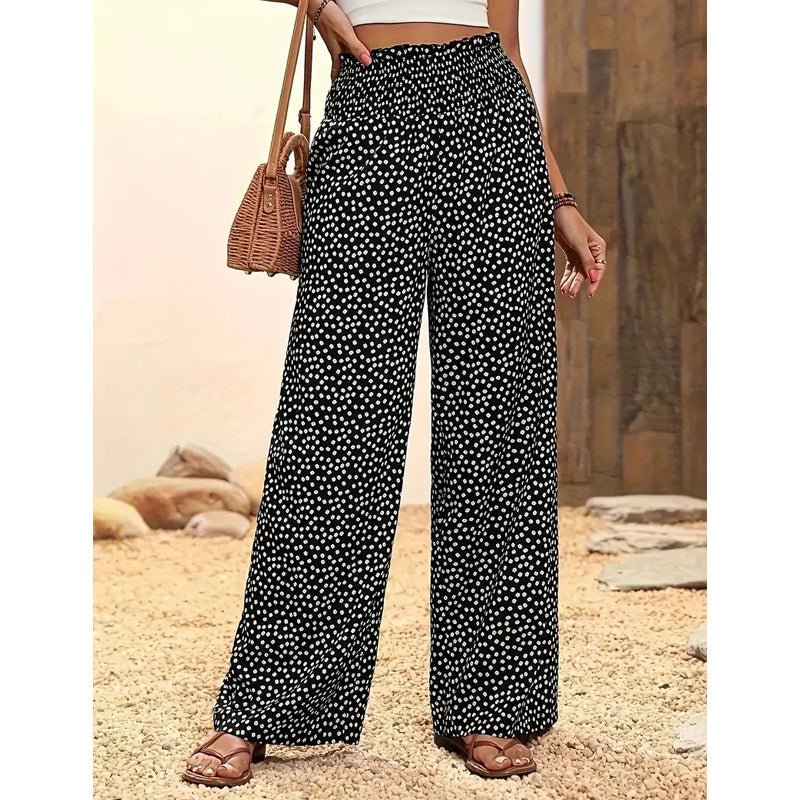 Serene Print Wide Leg Pants Smocked Waist Product Image 01