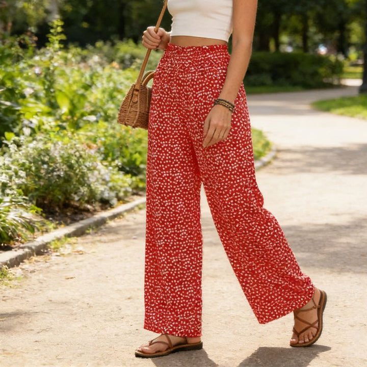 Serene Print Wide Leg Pants Smocked Waist Product Image 07