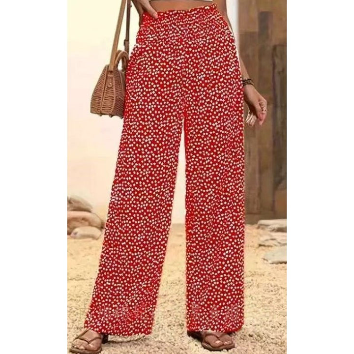 Serene Print Wide Leg Pants Smocked Waist Product Image 12