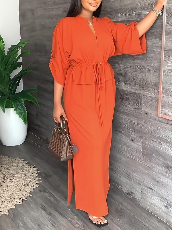 Serene V Neck Two Piece Side Slit Dress Product Image 04