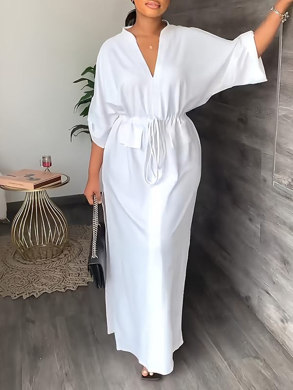 Serene V Neck Two Piece Side Slit Dress Product Image 07