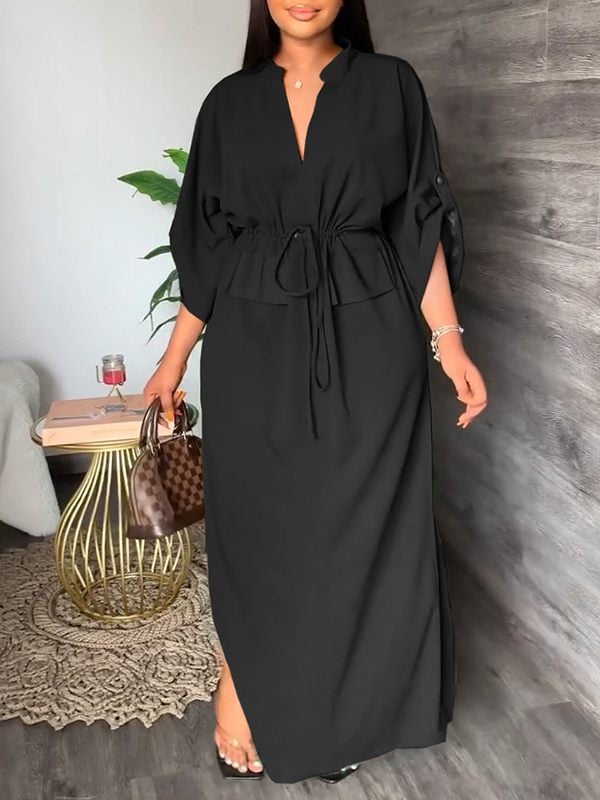 Serene V Neck Two Piece Side Slit Dress Product Image 08