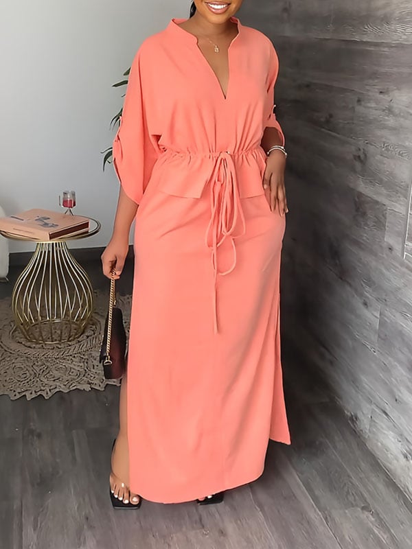 Serene V Neck Two Piece Side Slit Dress Product Image 11