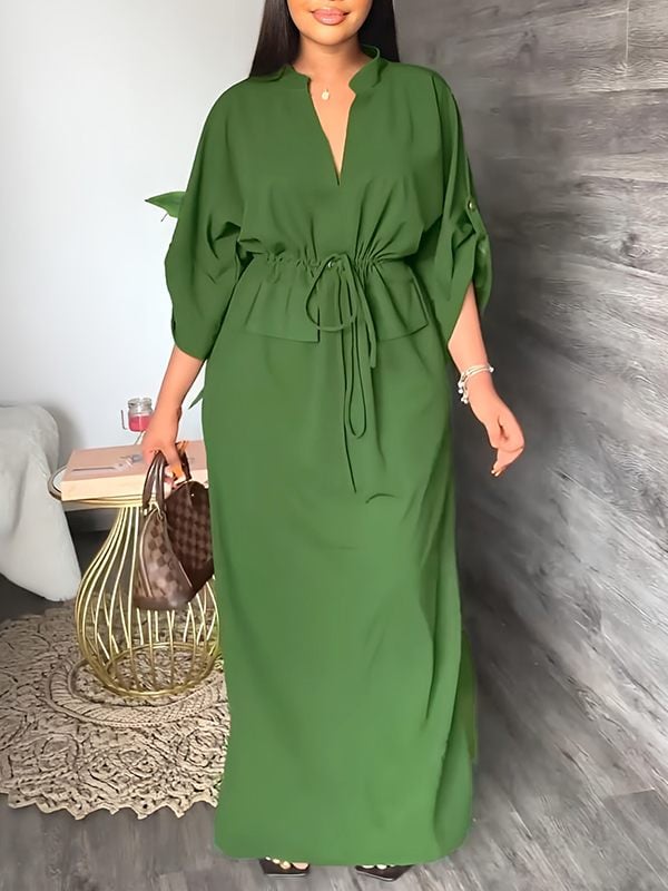 Serina Lightweight V Neck Side Slit Dress Product Image 01