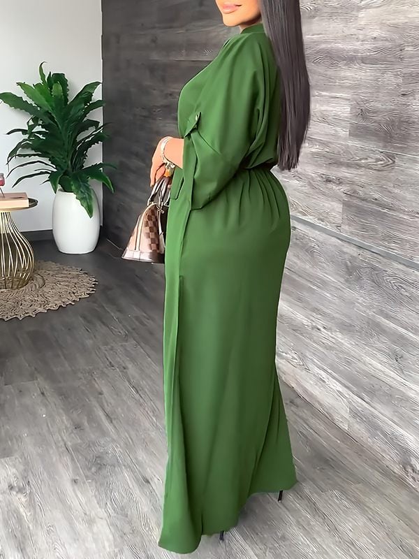 Serina Lightweight V Neck Side Slit Dress Product Image 03